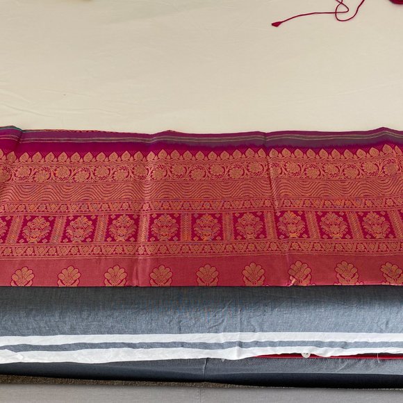 Green Blue Pure Silk Saree with Pink border - Picture 4 of 4